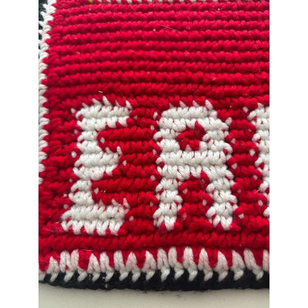 Handmade chunky crochet Dale Earnhardt Jr pillowcase vtg red white black racing